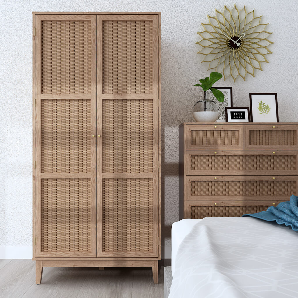 Bordeaux Oak 2 Door Rattan Wardrobe