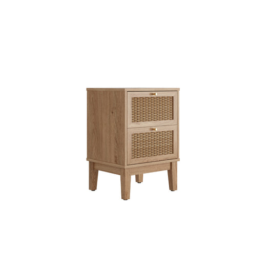 Bordeaux Oak Rattan Bedside Drawer Table