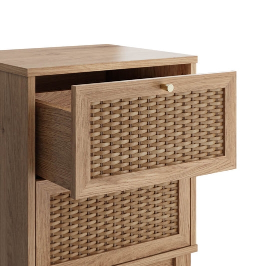 Bordeaux Oak Rattan Bedside Drawer Table