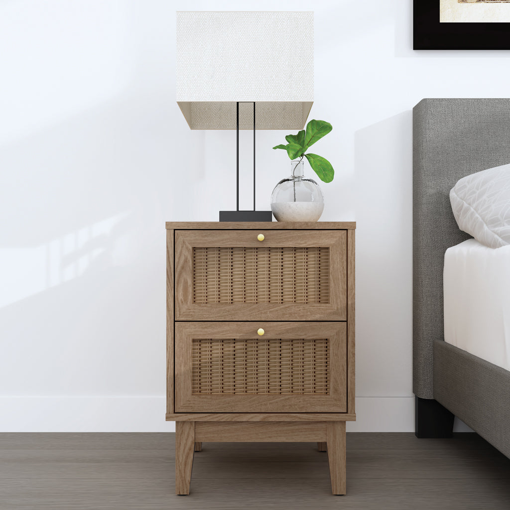 Bordeaux Oak Rattan Bedside Drawer Table