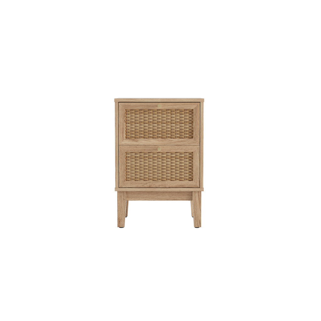 Bordeaux Oak Rattan Bedside Drawer Table