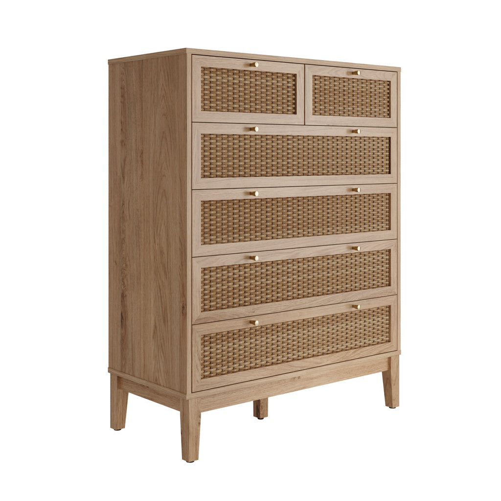 Bordeaux Oak Rattan Chest of Drawers