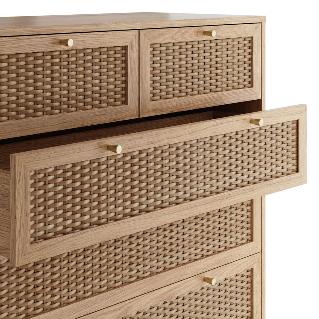 Bordeaux Oak Rattan Chest of Drawers