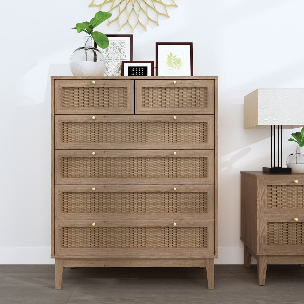 Bordeaux Oak Rattan Chest of Drawers