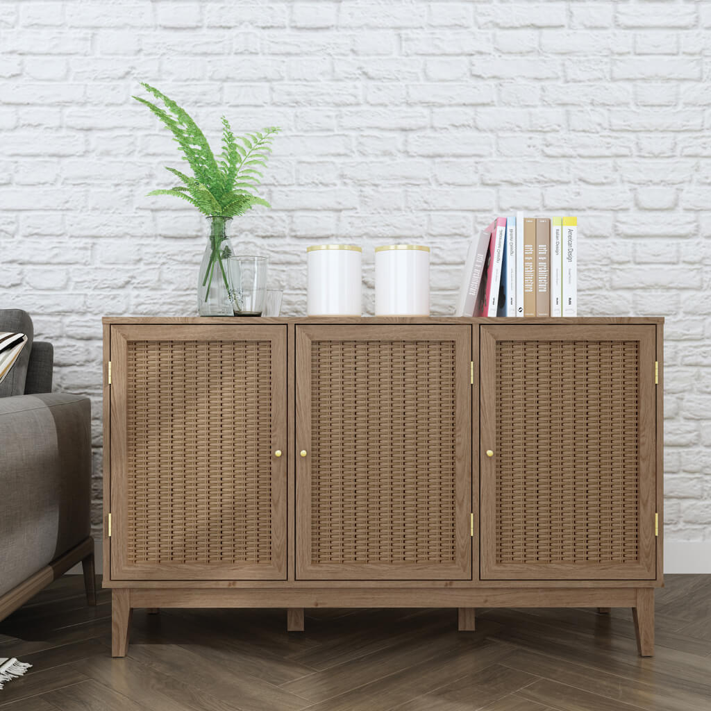 Bordeaux Oak Rattan Large Sideboard