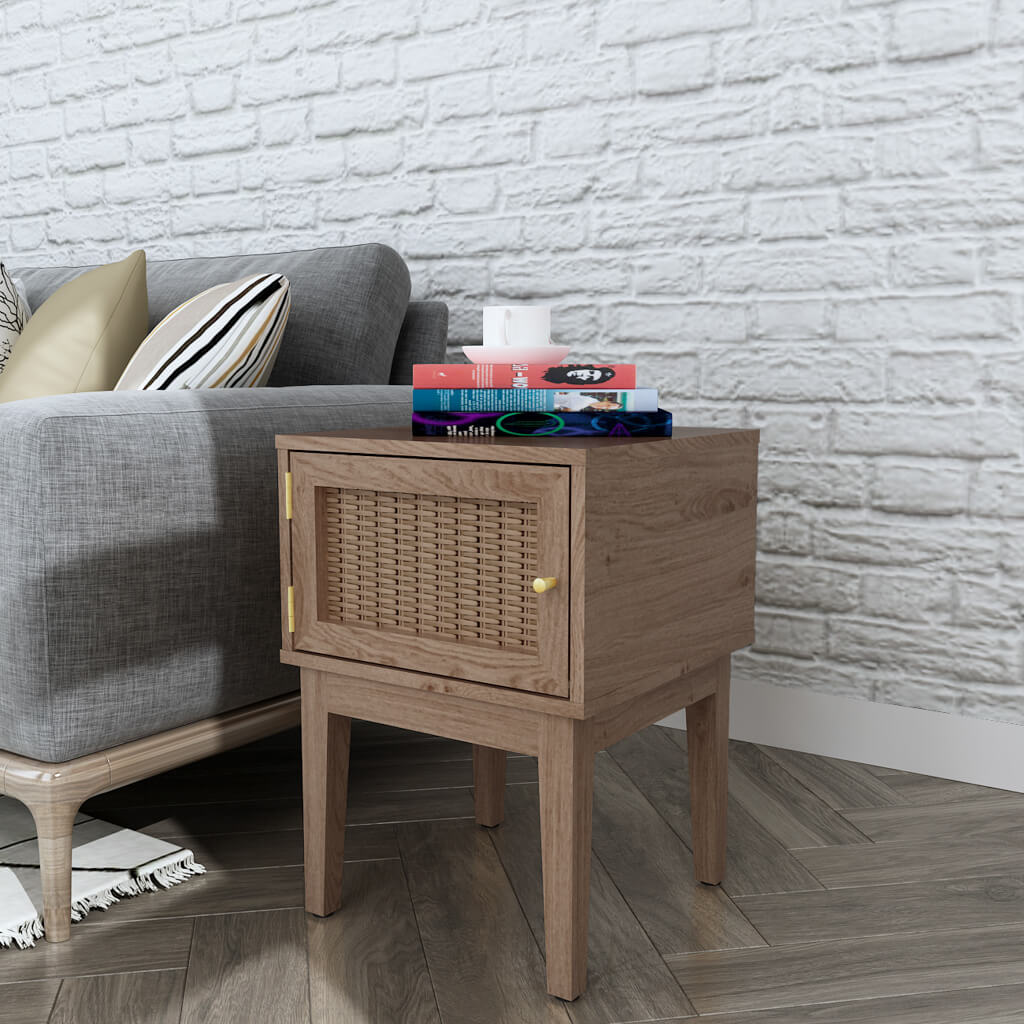 Bordeaux Oak Rattan Side Table