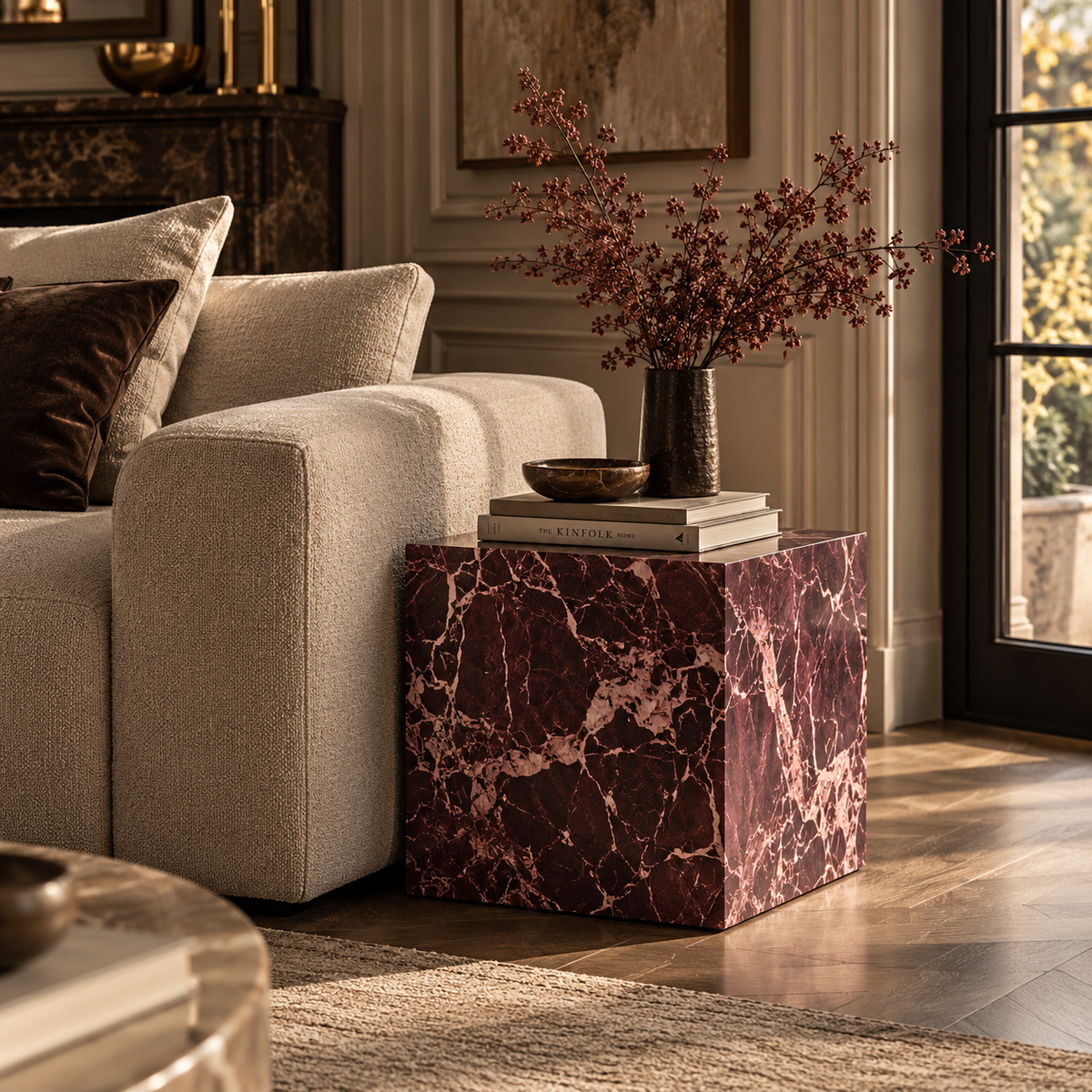 San Leo Red Burgundy Marble Side Table