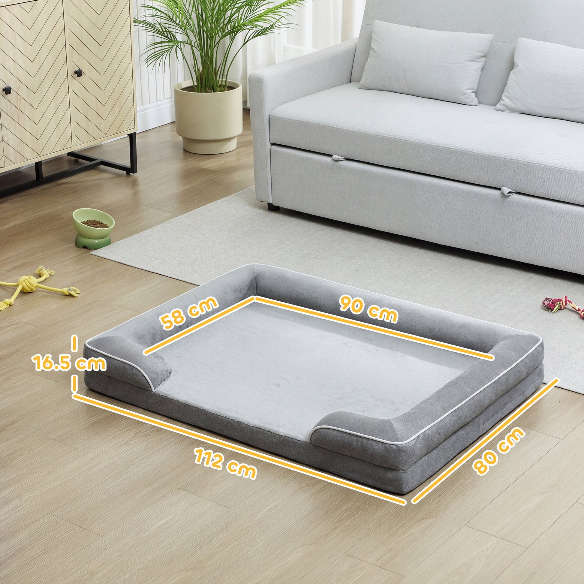 Dog Sofa Bed, Washable Pet Bed with Removable Cover and Non-Slip Bottom for Small, Medium and Large Dogs, Grey