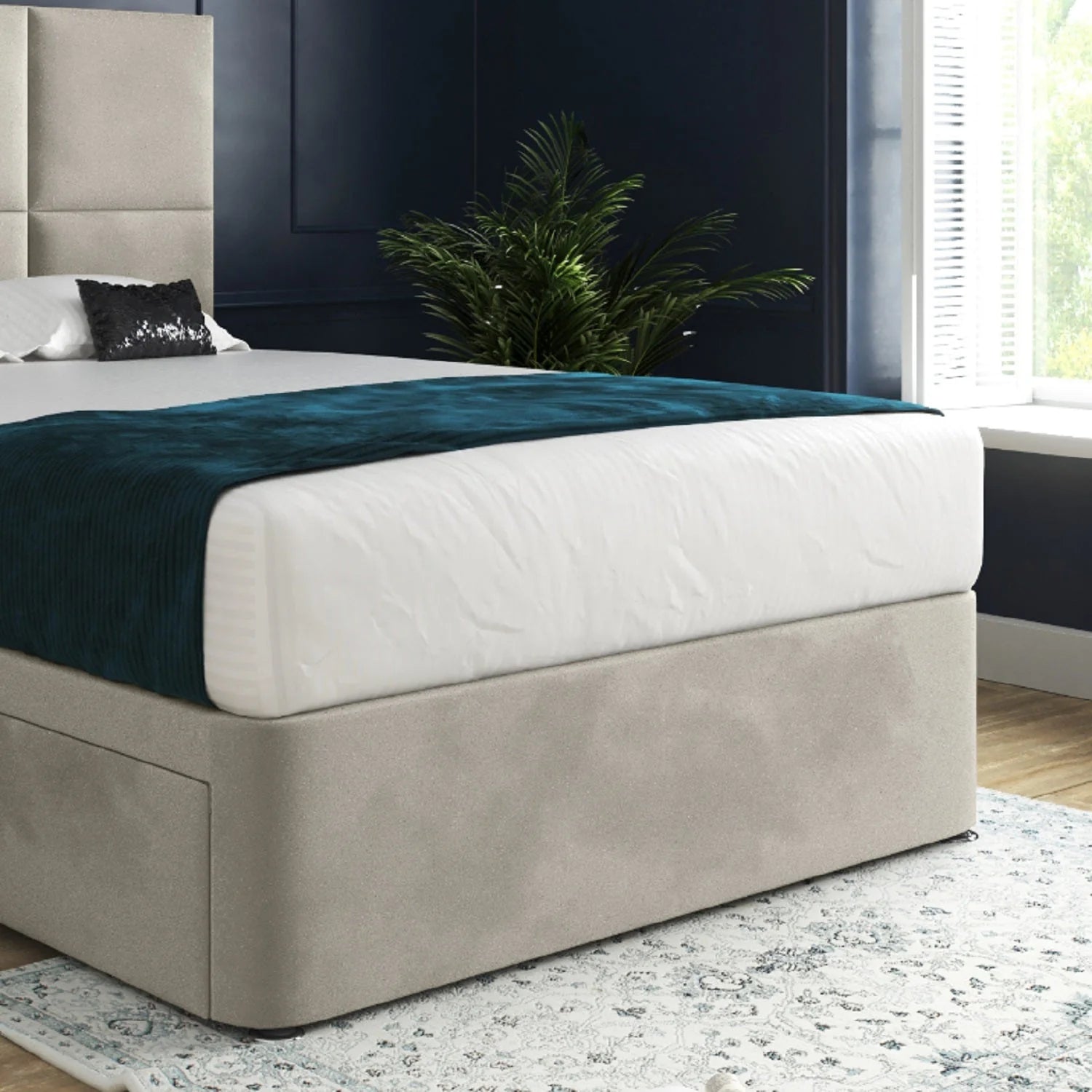 Camara Upholstered Floor Standing Headboard With Divan Bed Frame
