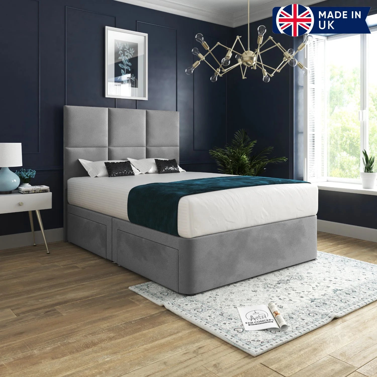 Camara Upholstered Floor Standing Headboard With Divan Bed Frame