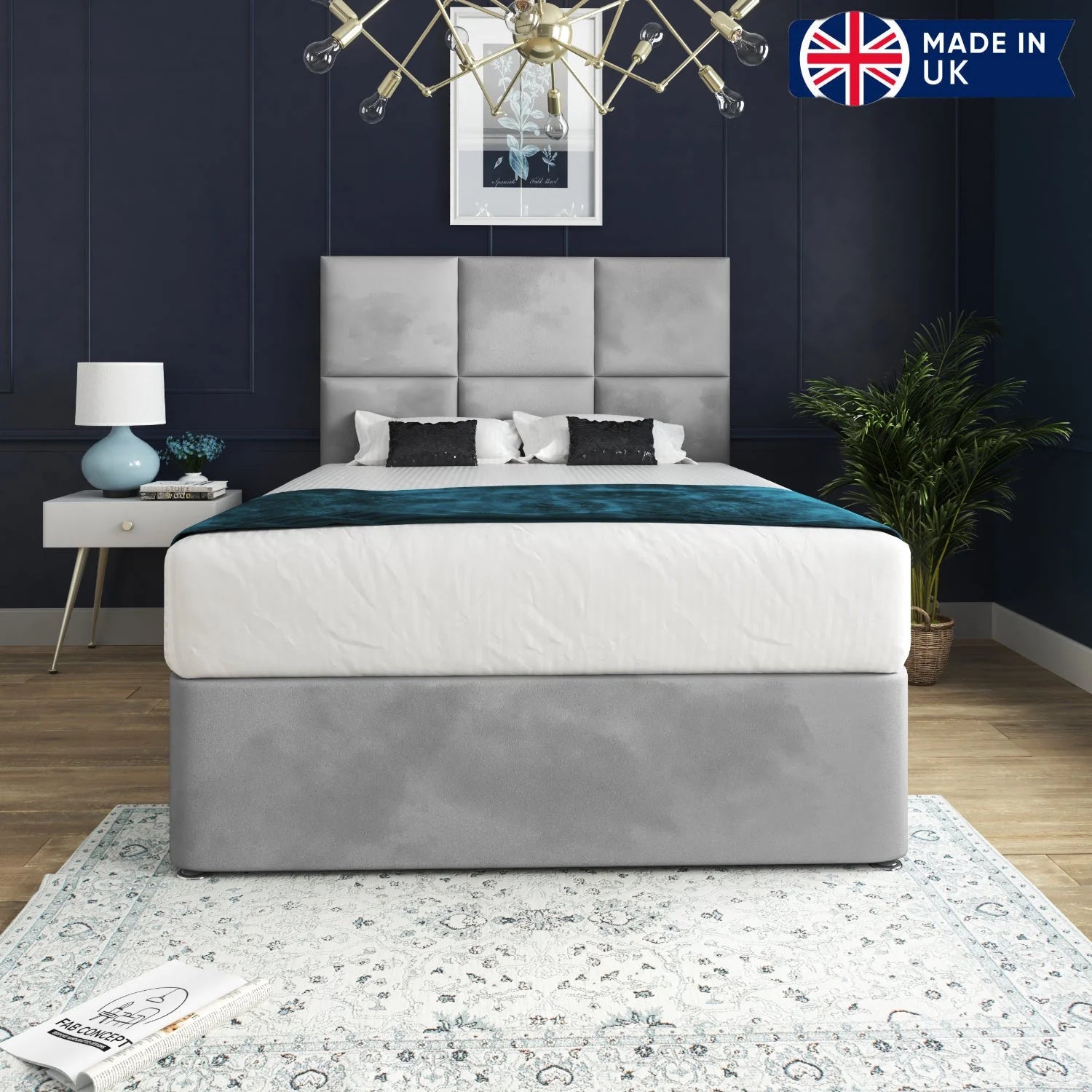 Camara Upholstered Floor Standing Headboard With Divan Bed Frame