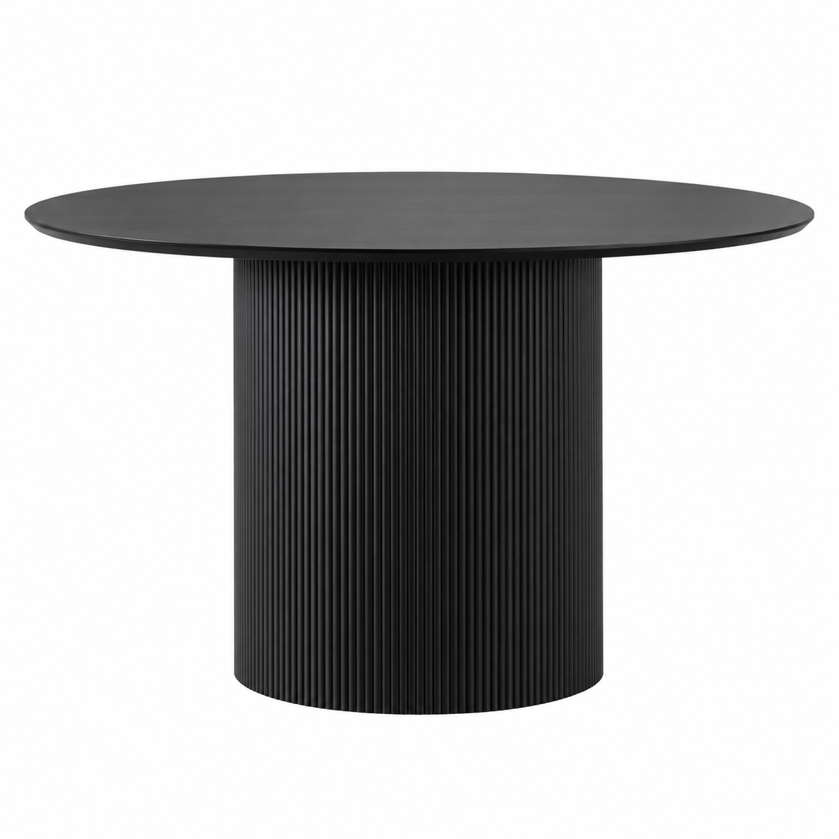 Riccardo 120cm Black Round Dining Table with Fluted Ribbed Drum Base