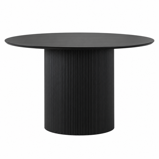 Riccardo 120cm Black Round Dining Table with Fluted Ribbed Drum Base