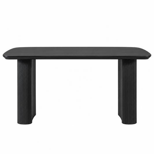 Riccardo 160cm Black Oval Dining Table with Fluted Ribbed Double Pedestal Base