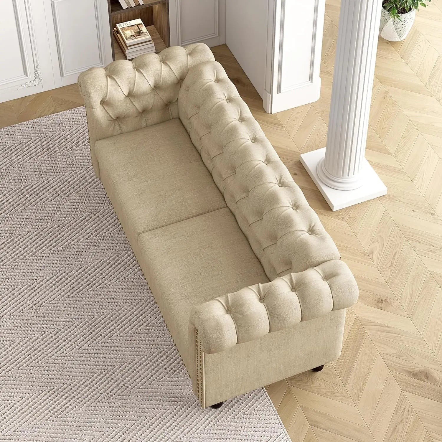 Large 2 Seater Chesterfield Style Button Back Sofa Linen Fabric Loveseat Couch