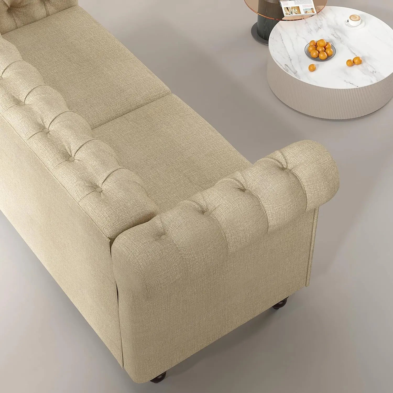 Large 2 Seater Chesterfield Style Button Back Sofa Linen Fabric Loveseat Couch