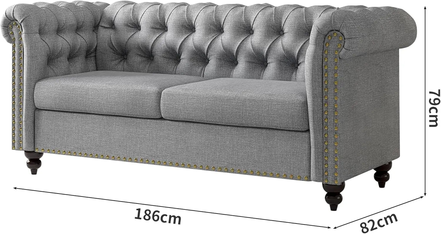 Large 2 Seater Chesterfield Style Button Back Sofa Linen Fabric Loveseat Couch