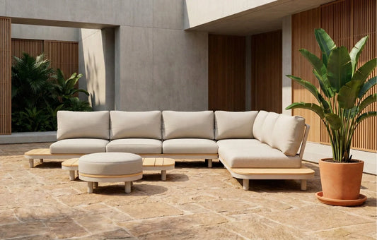 Cove 7 Seater Corner Garden Sofa Set | Solid Acacia Wood & Olefin Cushions