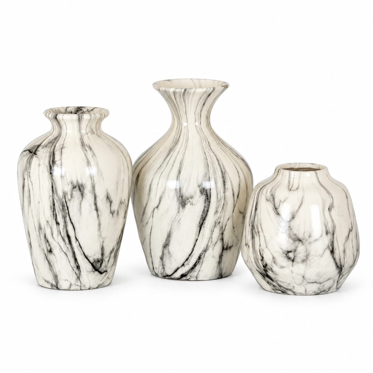 Marble Effect Ellipse Squat Vase