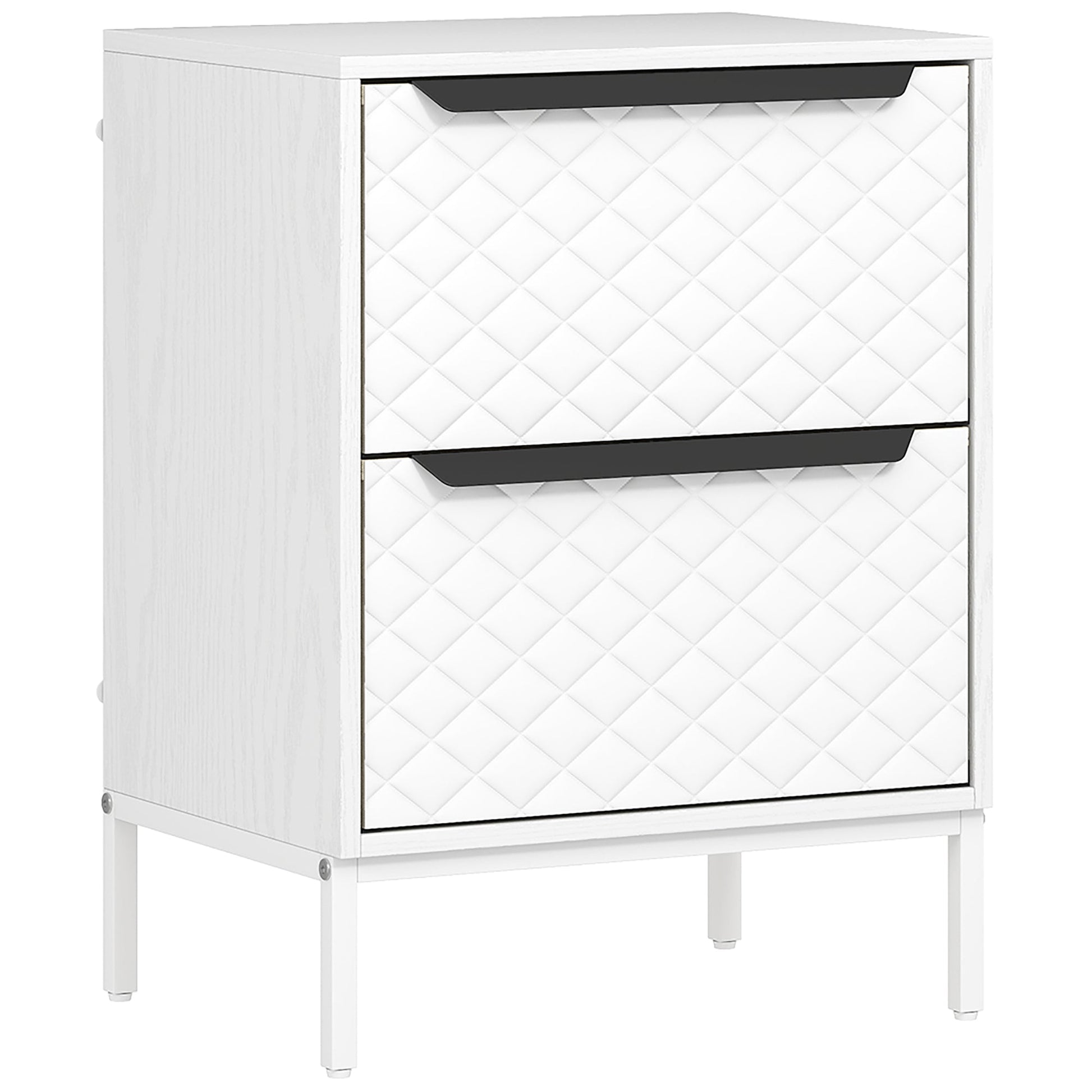 Chest of Drawers, Dresser with 2 Fabric Drawers and Aluminium Handles - White