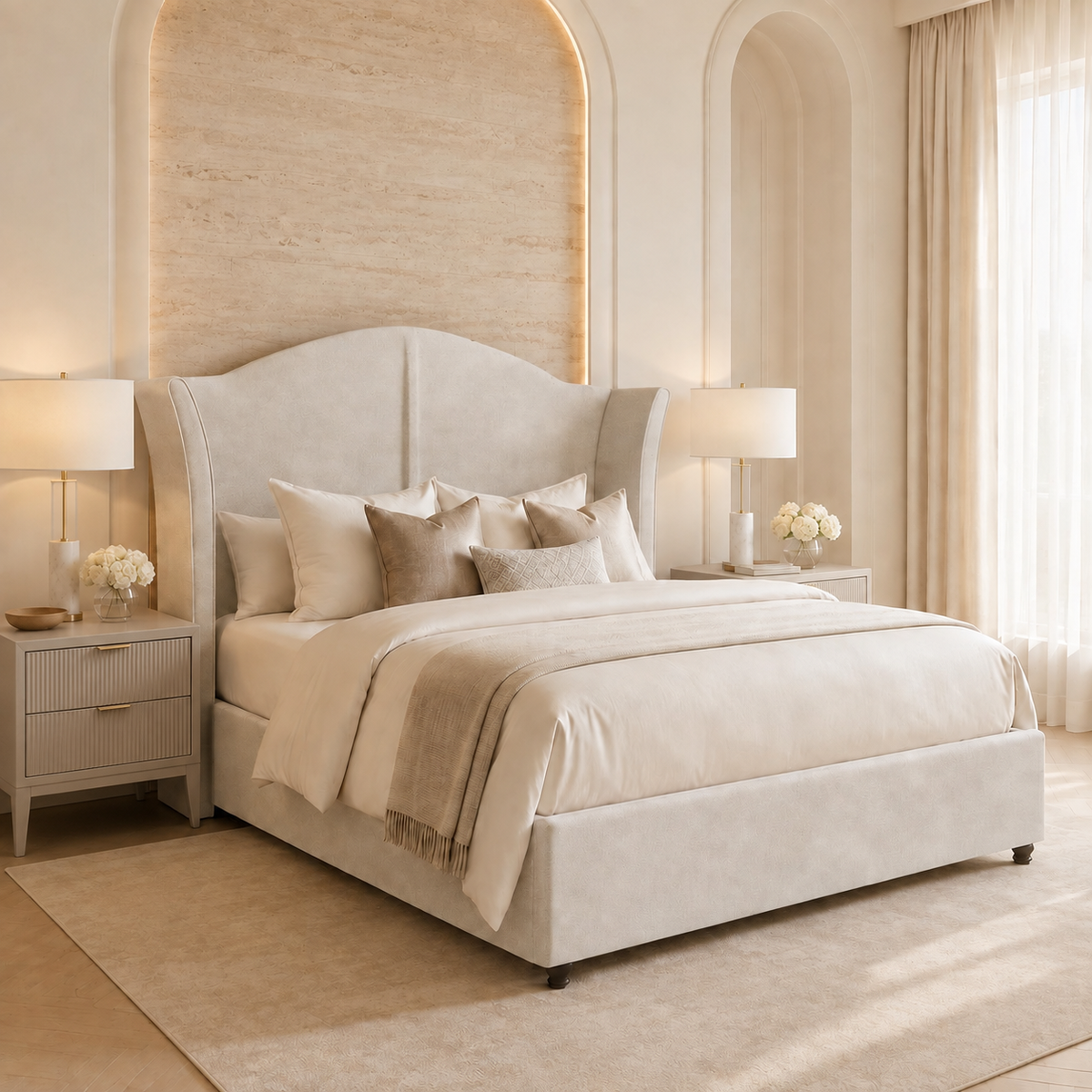 Henry Curved Top Curved Winged Upholstered Bed Frame