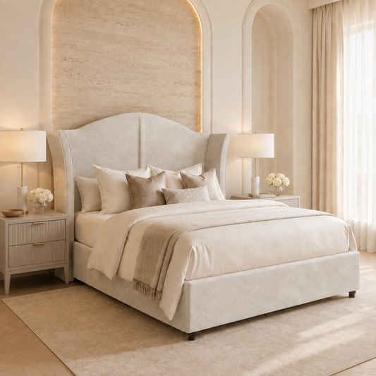 Henry Curved Top Curved Winged Upholstered Bed Frame