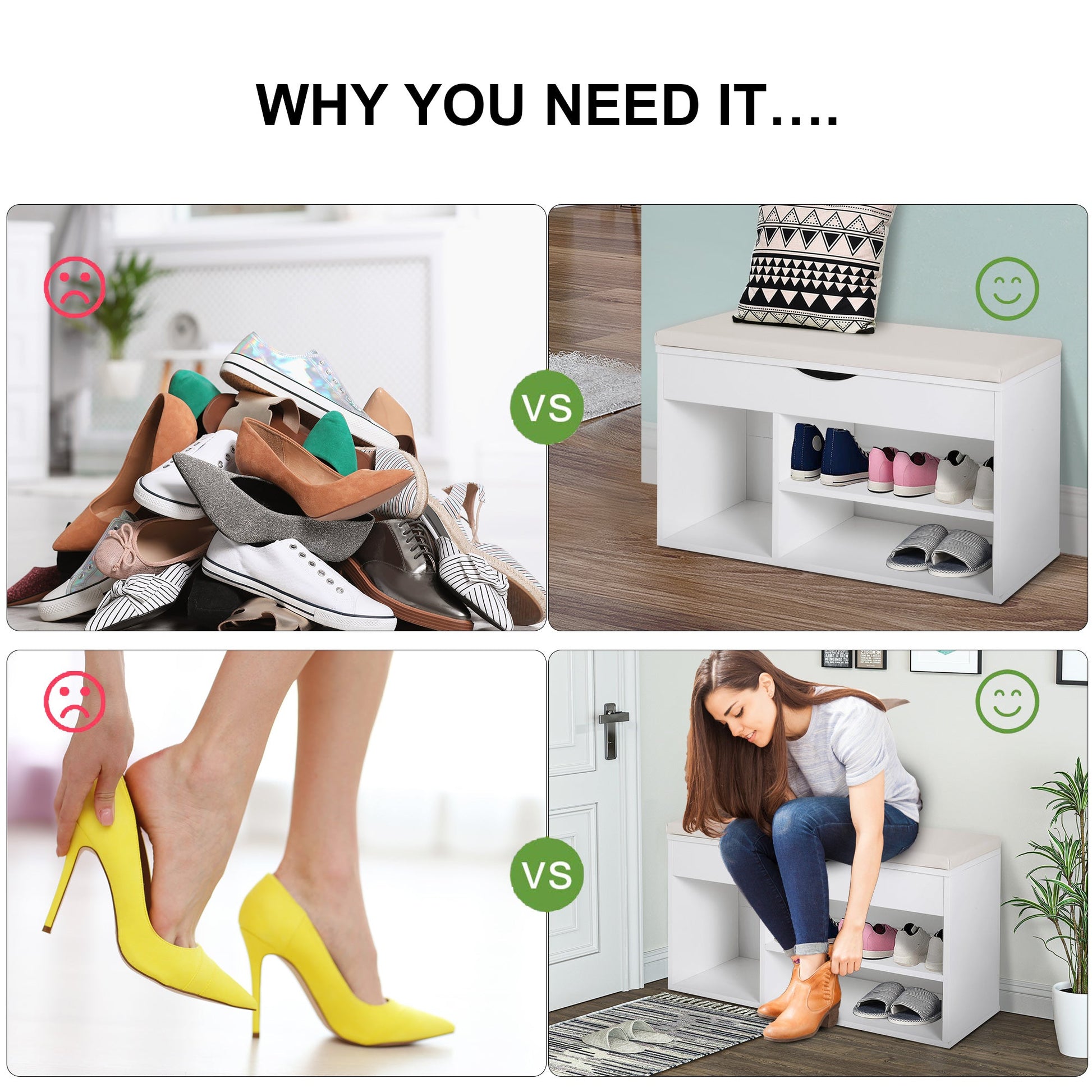 Wooden Shoes Cabinet Bench Hidden Storage Padded Seat Organiser Footwear Rack Hallway White 80 x 30 x 47 cm
