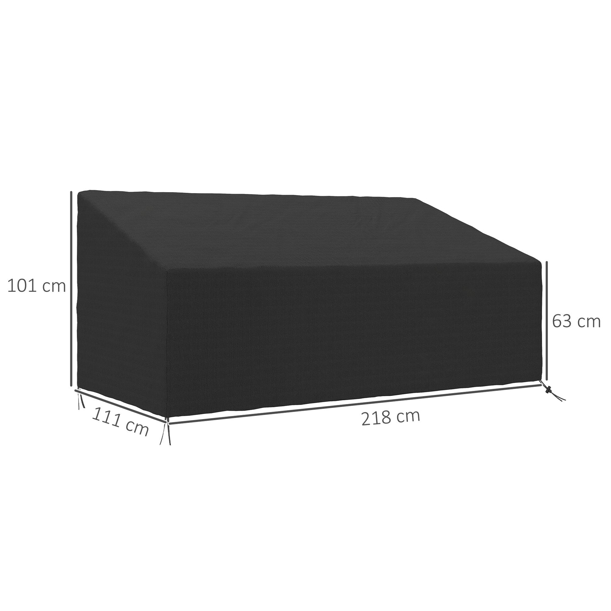 600D Oxford Cloth Furniture Cover, 3 Seater Sofa Protector for Garden Patio, Outdoor, Waterproof, Black, 218 x 111 x 63-101 cm
