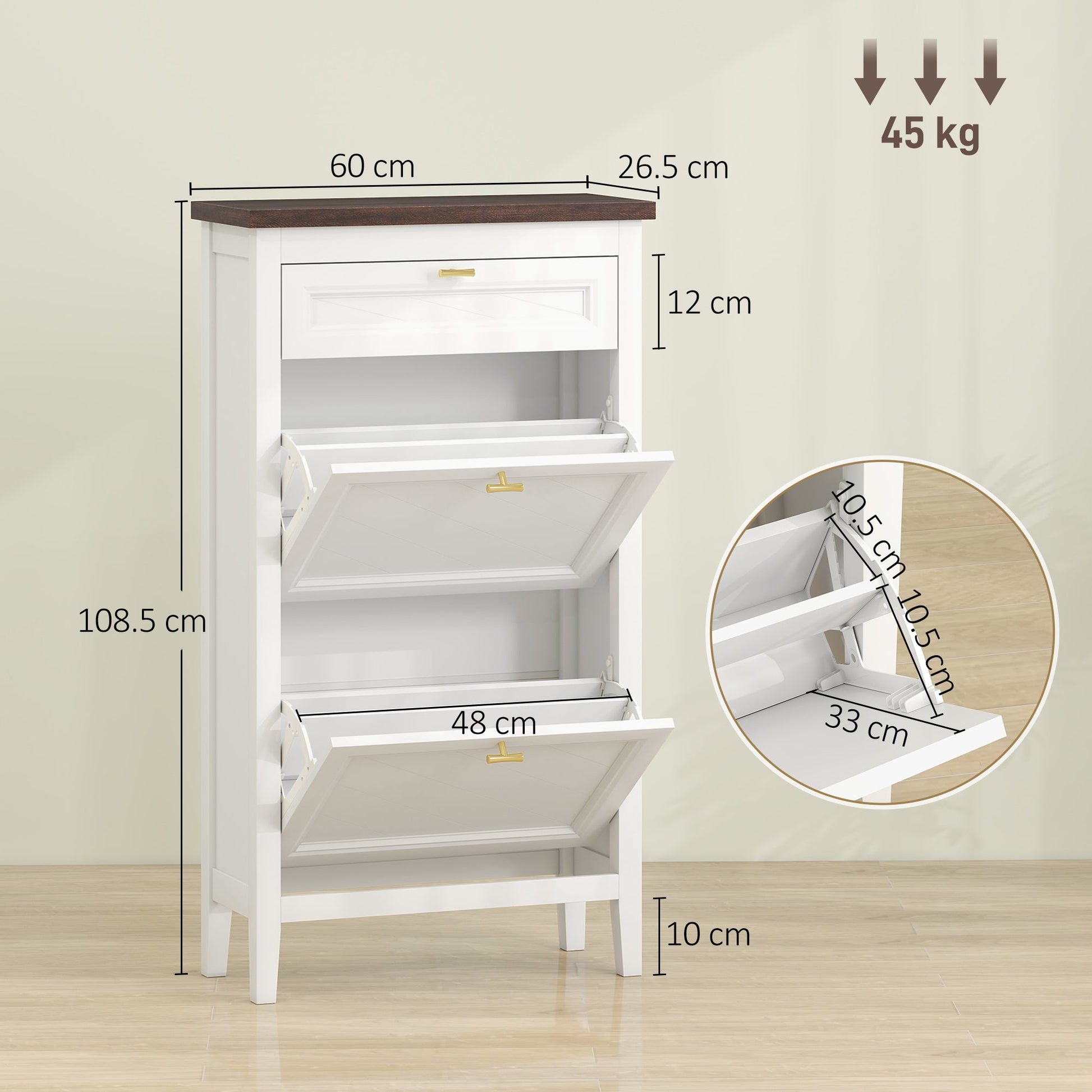 Shoe Cabinet with 2 Flip Drawers, Farmhouse Narrow Shoe Storage Cabinet with Adjustable Shelves, White