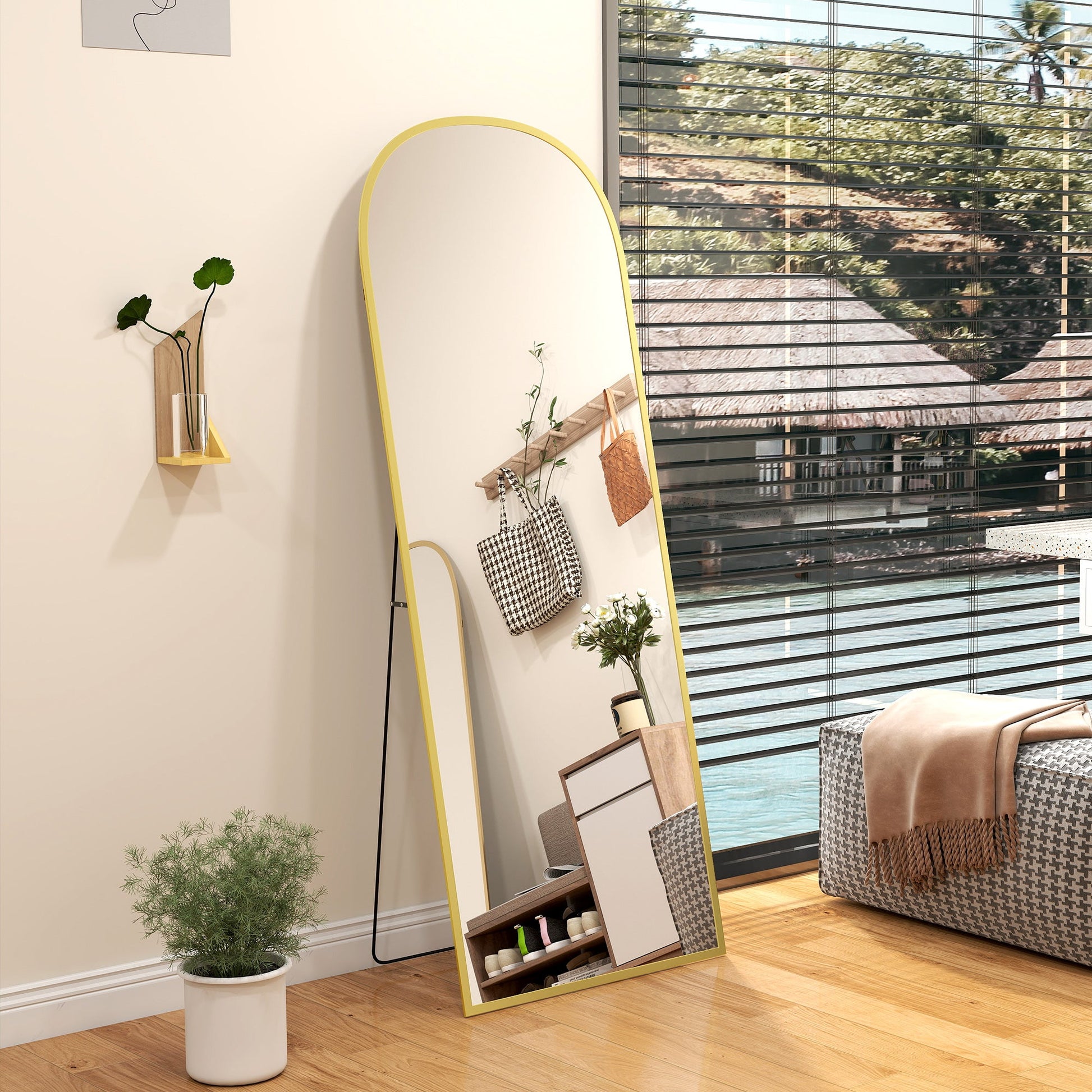 Aluminium Frame Standing Mirror - Gold