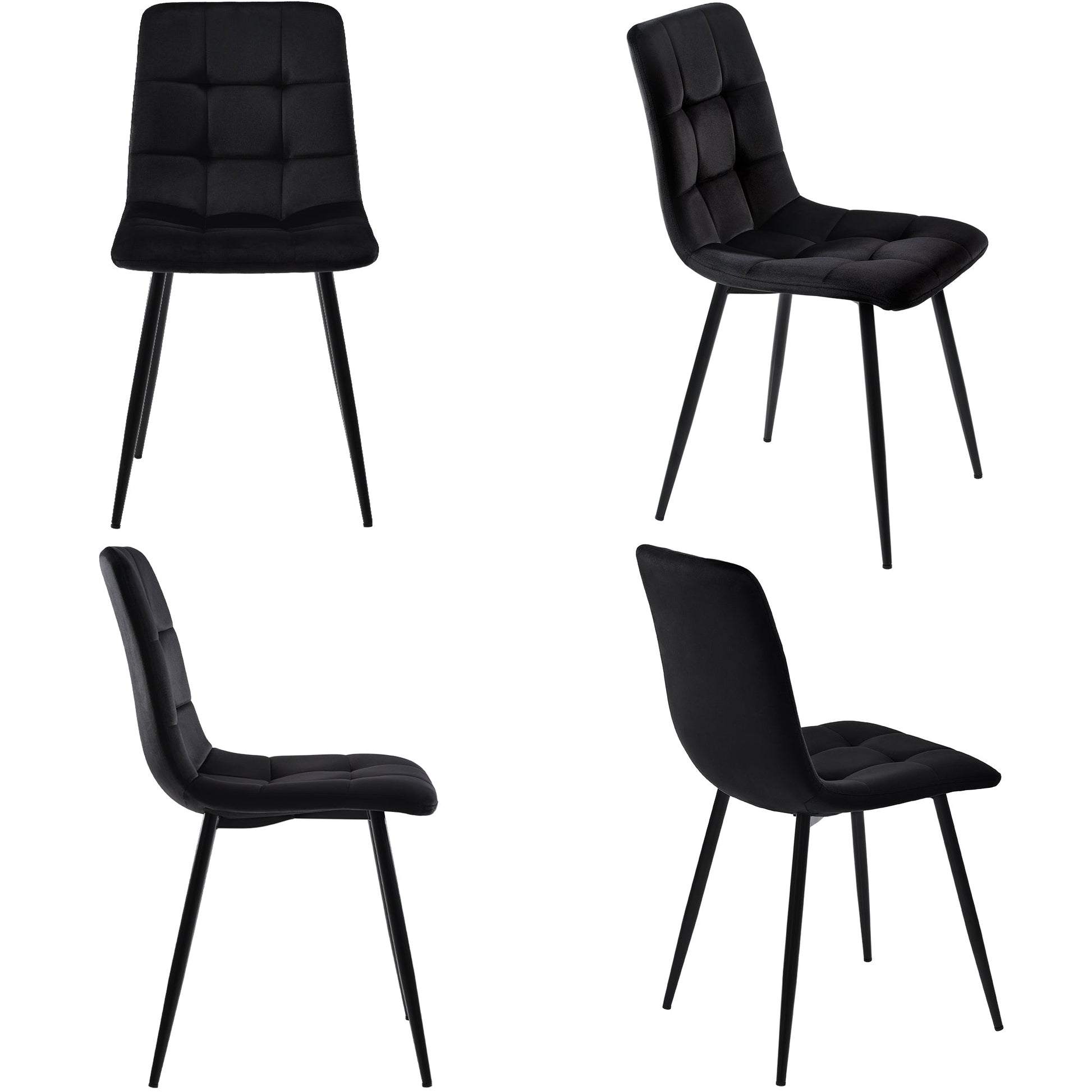 Modern Marble Effect Dining Table Set with 4 Soft Velvet Chairs Black