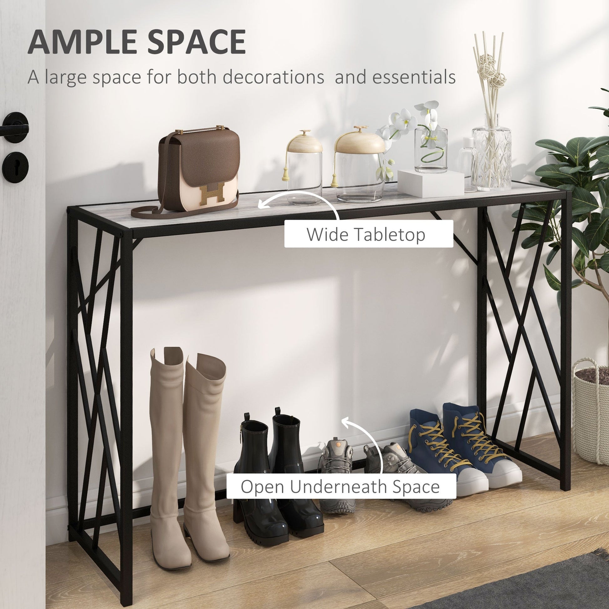 Console Table, Industrial Sofa Table with Metal Frame for Living Room, Hallway, 120cm, Grey