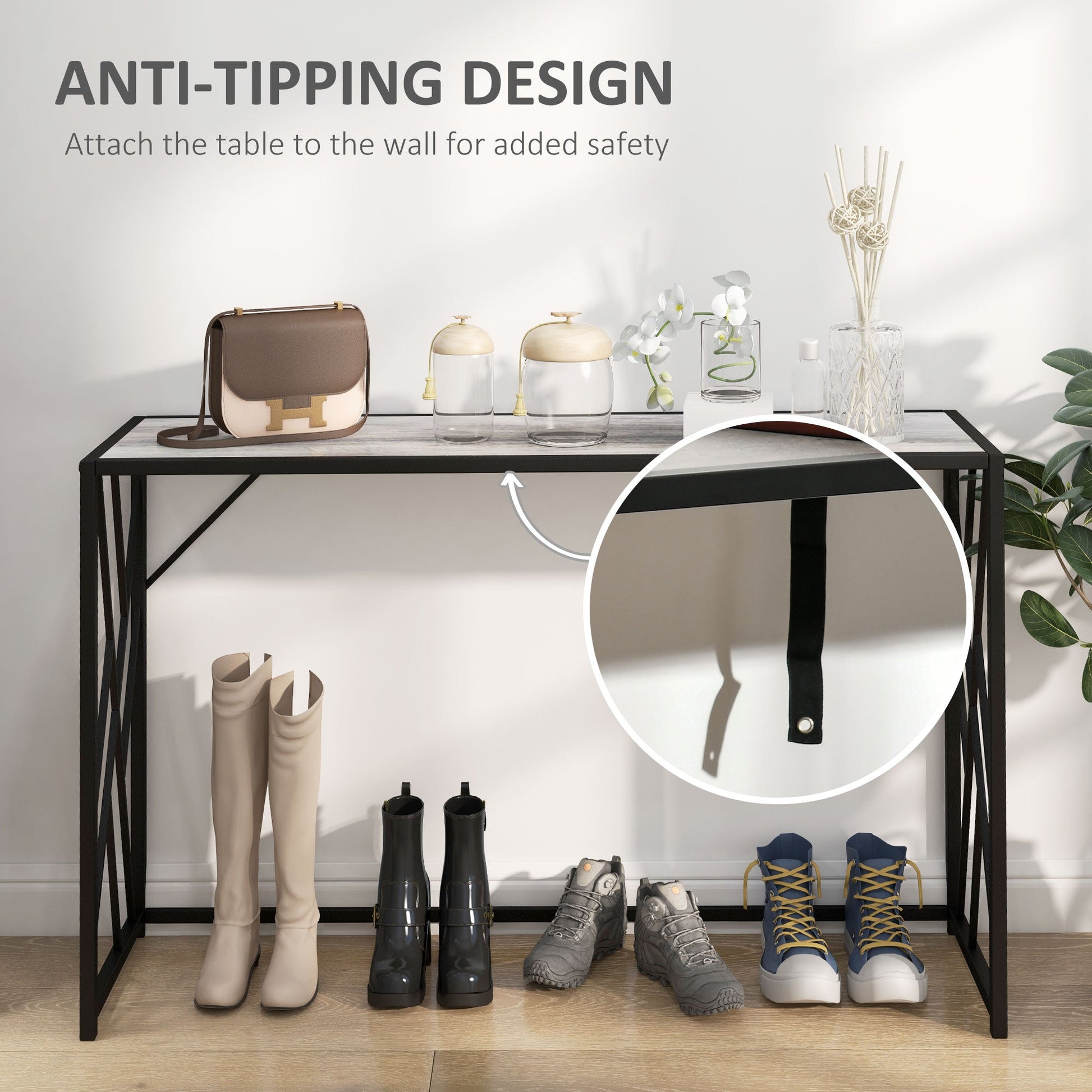 Console Table, Industrial Sofa Table with Metal Frame for Living Room, Hallway, 120cm, Grey