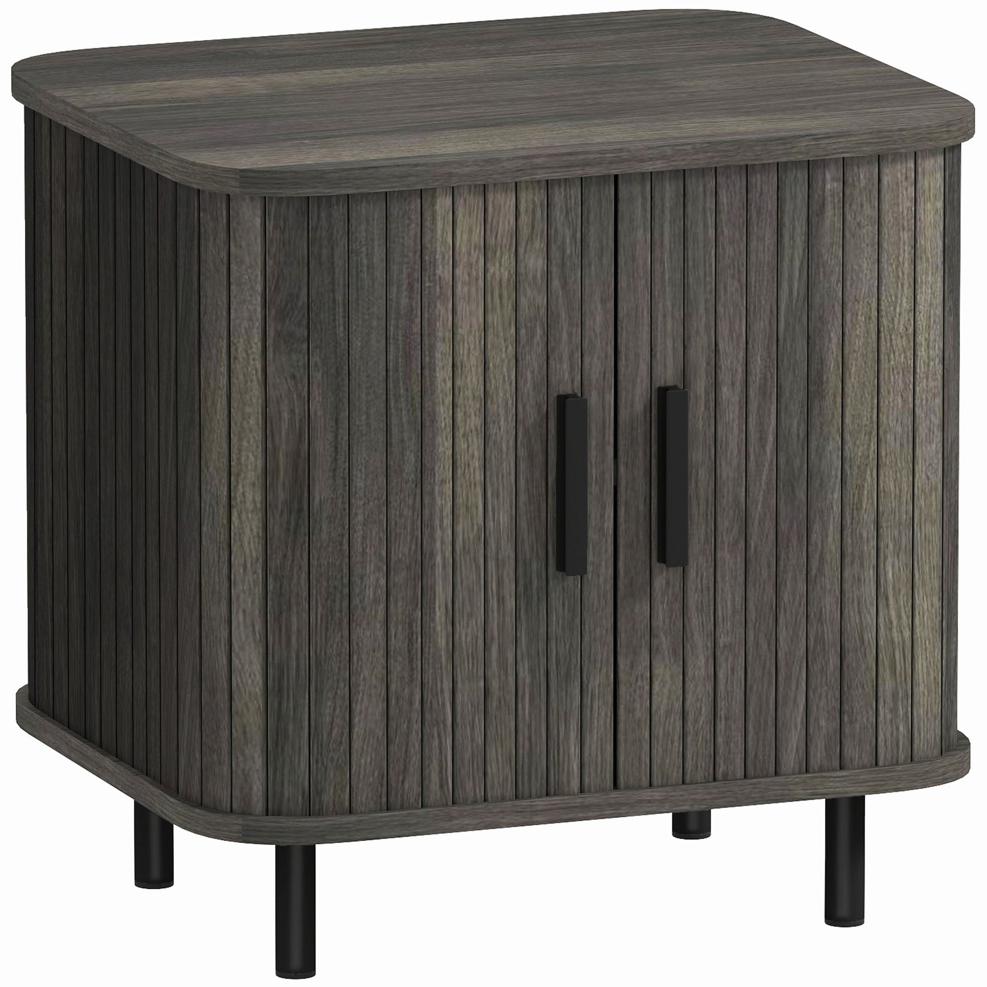 Bedside Table, Nordic Side Table with Roller Shutter Style Sliding Doors and Metal Legs for Bedroom, Living Room, Grey
