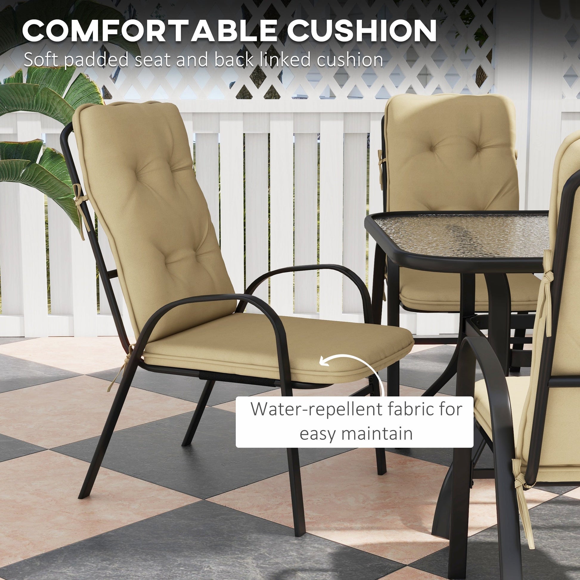 Seven-Piece Garden Dining Set with Cushions - Beige