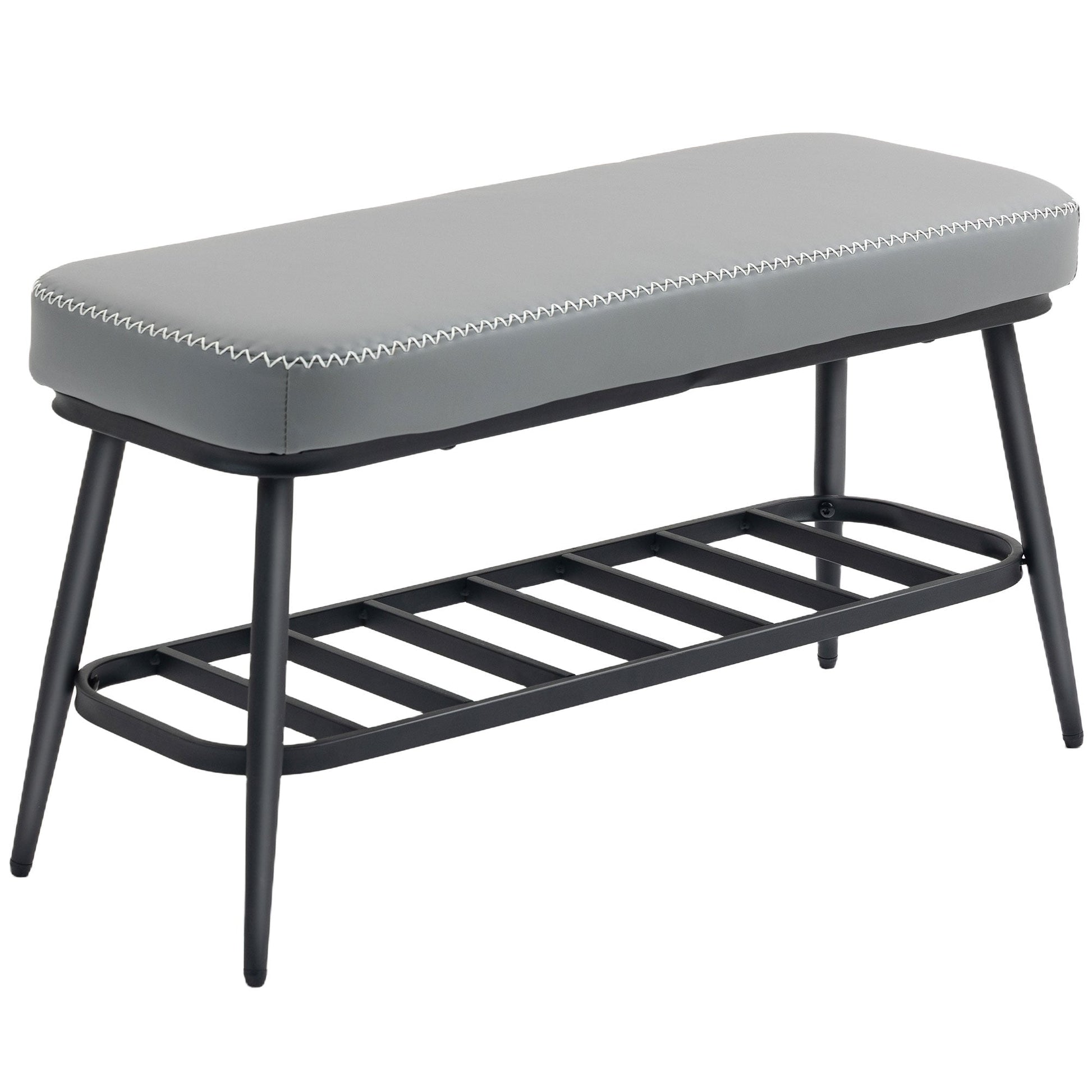 PU Leather Shoe Storage Bench - Grey