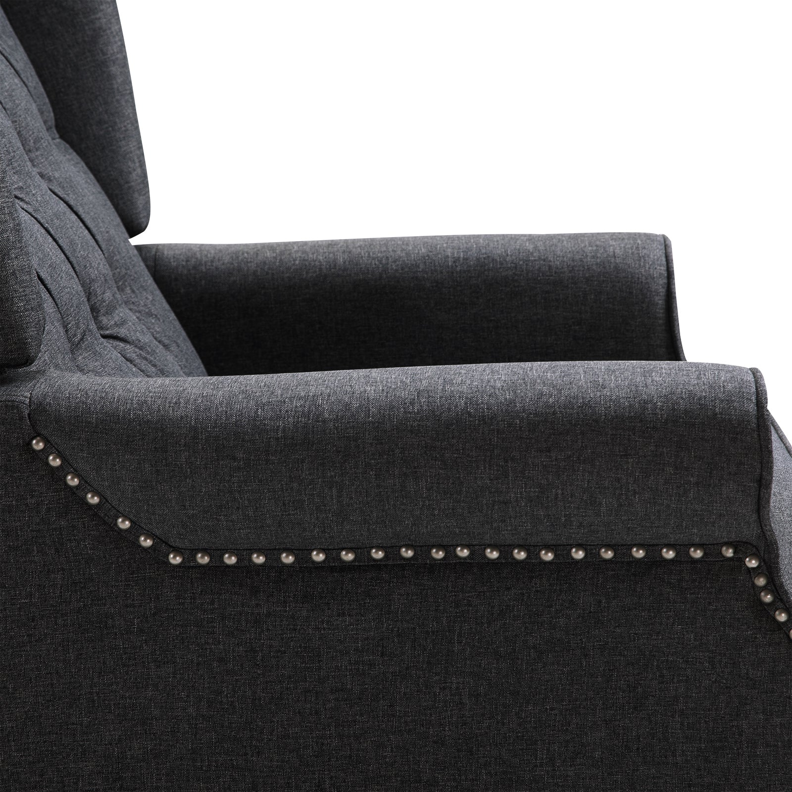 Recliner Armchair, Vintage Reclining Chair with Nail Head Trim, Wingback Chair with Button Tufted Back and Footrest, for Living Room, Dark Grey