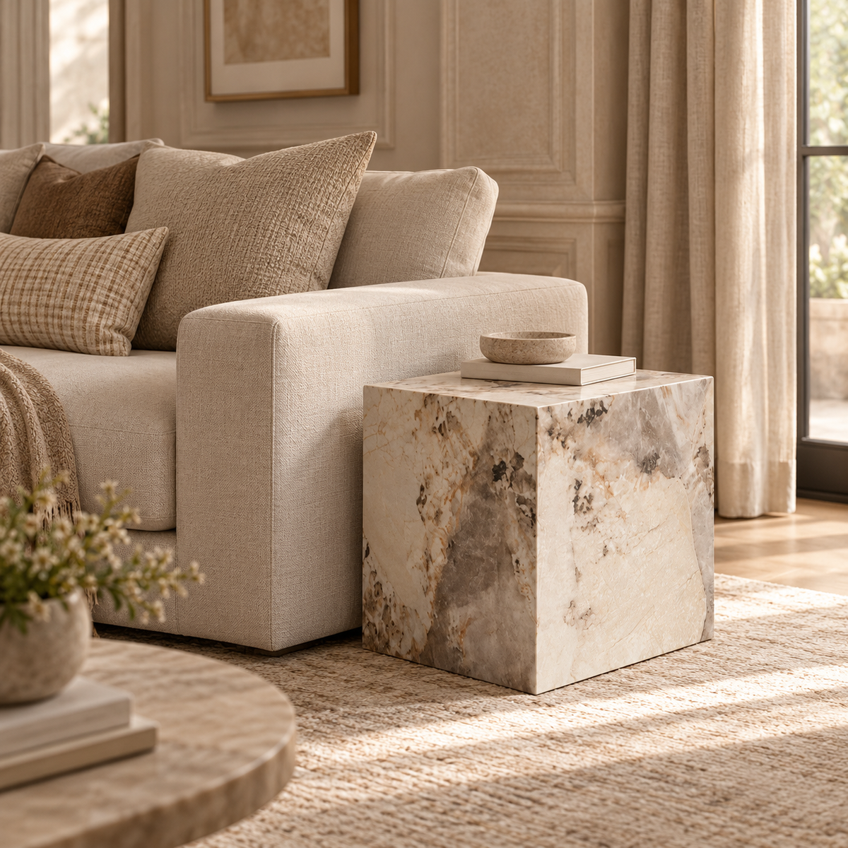 San Leo Cream Marble Side Table