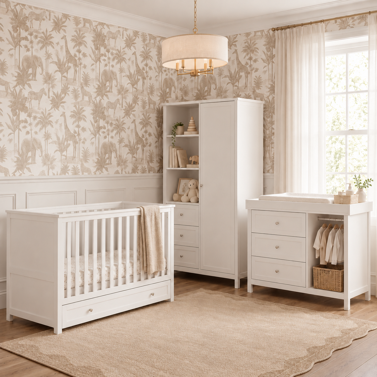 3 Piece Nursery Sleeping Meadow White Bedroom Furniture Set