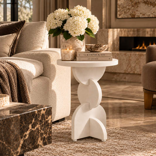 Walsa Whitewash Mango Wood Abstract Side Table