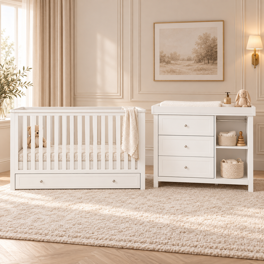 2 Piece Nursery Sleeping Meadow White Bedroom Furniture Set