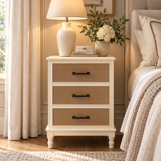 White and Natural Wooden 3 Drawer Chest