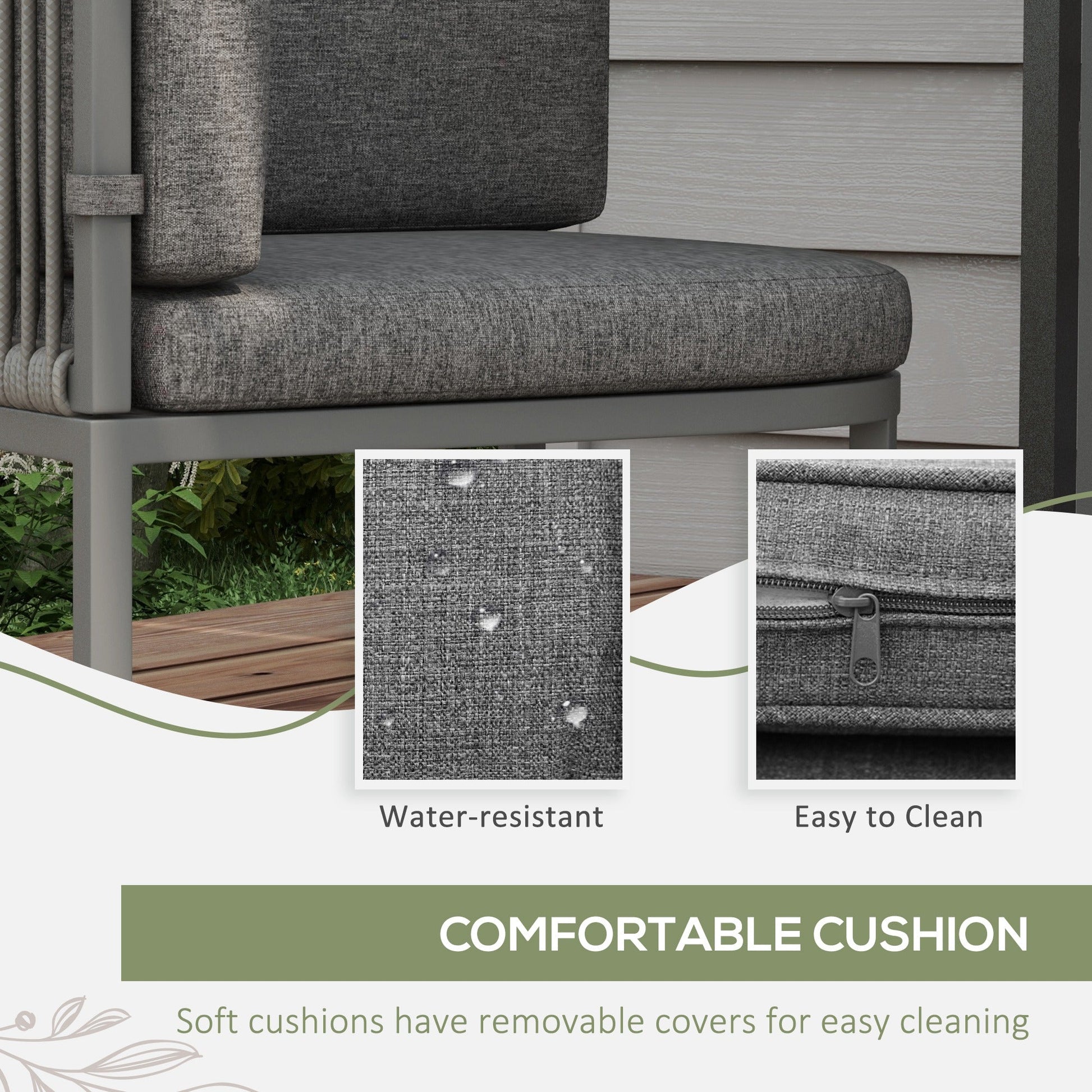 4 Seater Rattan Cube Garden Furniture Set with Cushions, Square Garden Dining Set with Stone Composite Board Top Table, Outdoor Dining Table and Chairs, Grey