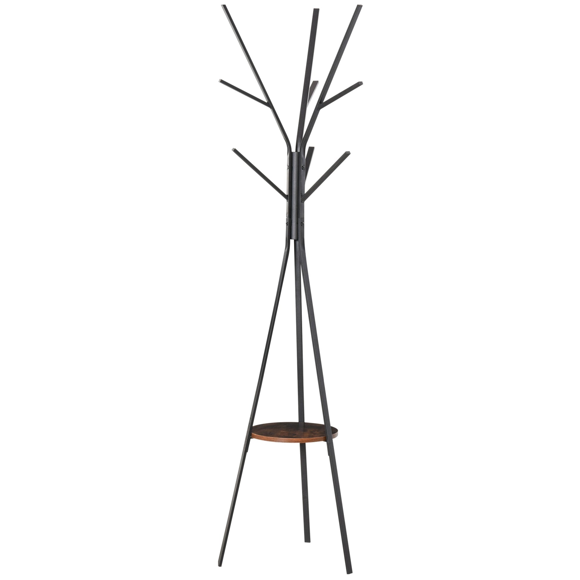 Freestanding Metal Coat Rack Stand 9 Hooks Clothes Tree with 1 Shelf Hat Display Hall Tree Hanger Bag Umbrella Hanging Organiser Brown