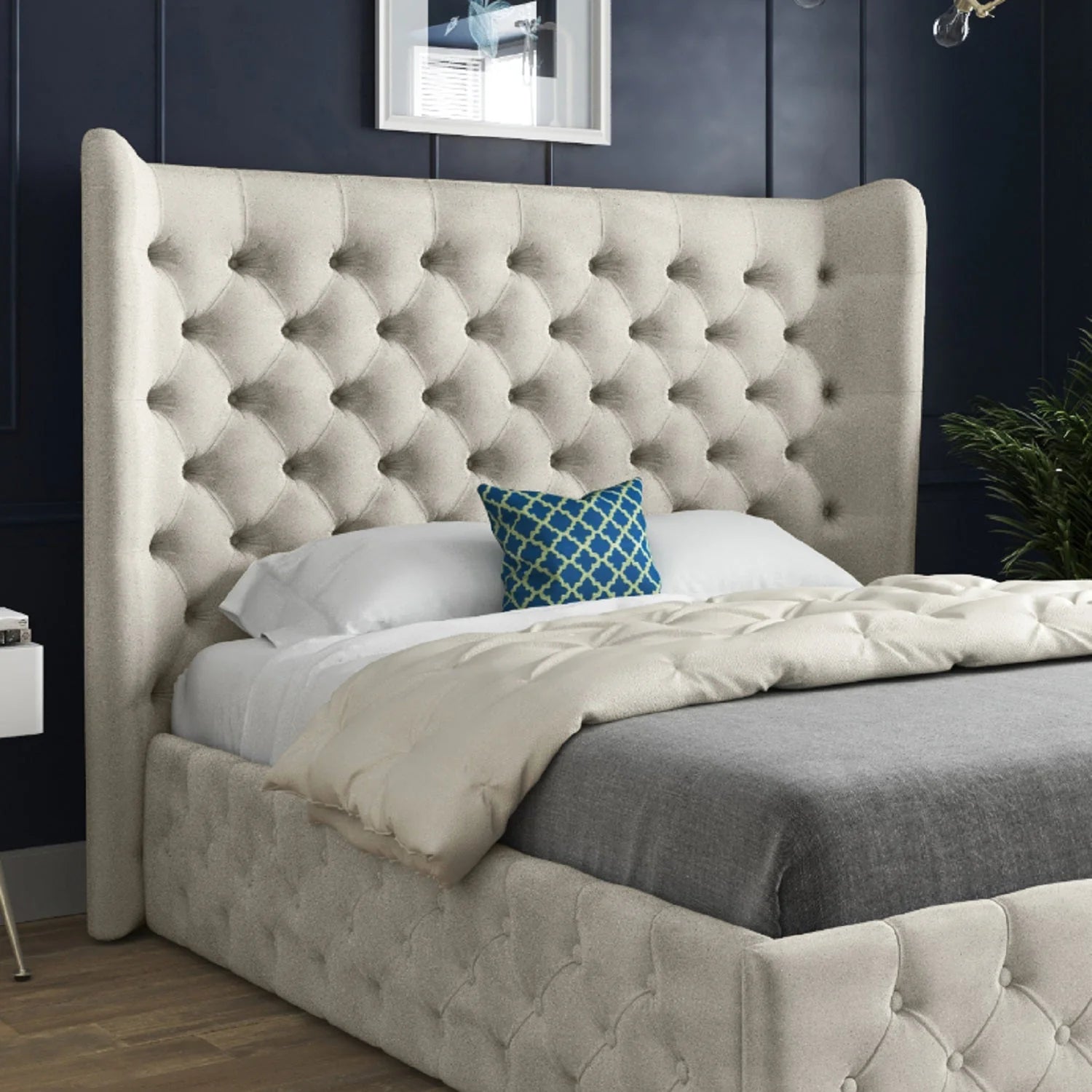 Jacob Wide Winged Upholstered Chesterfield Bed