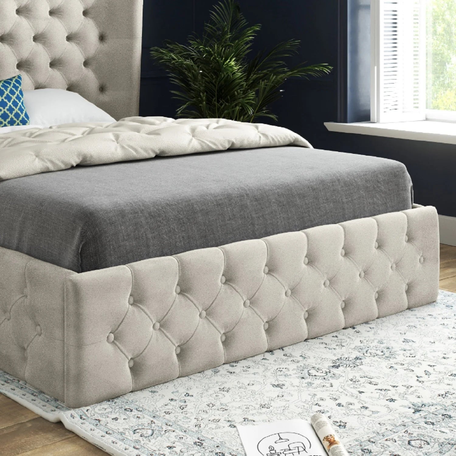 Jacob Wide Winged Upholstered Chesterfield Bed