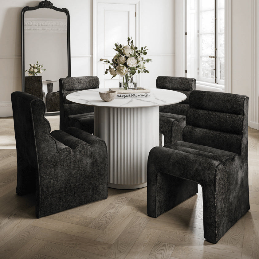 Fellani Stone Top Round Dining Table White 110cm
