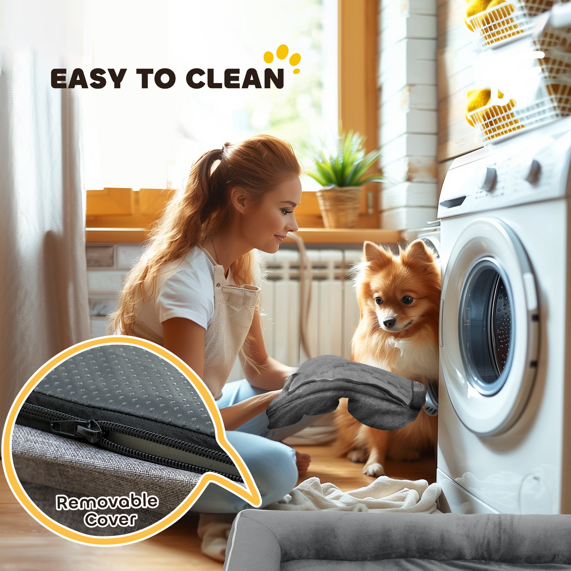 Dog Sofa Bed, Washable Pet Bed with Removable Cover and Non-Slip Bottom for Small, Medium and Large Dogs, Grey