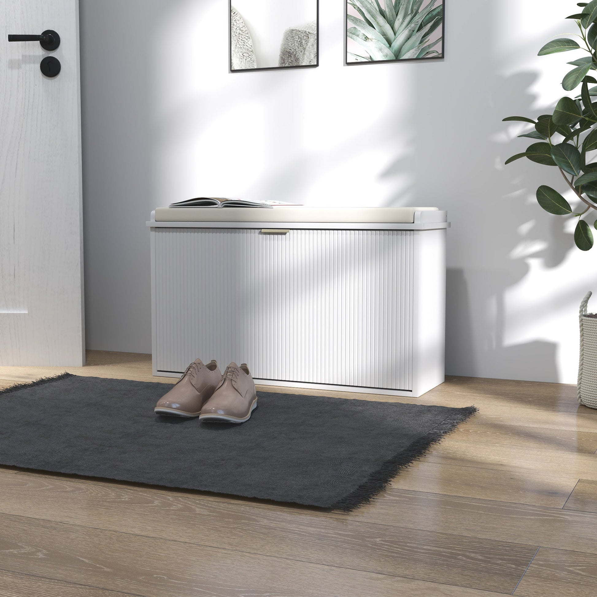 HOMCOM Elegant Eight Shoe Bench, with Top Seat - White