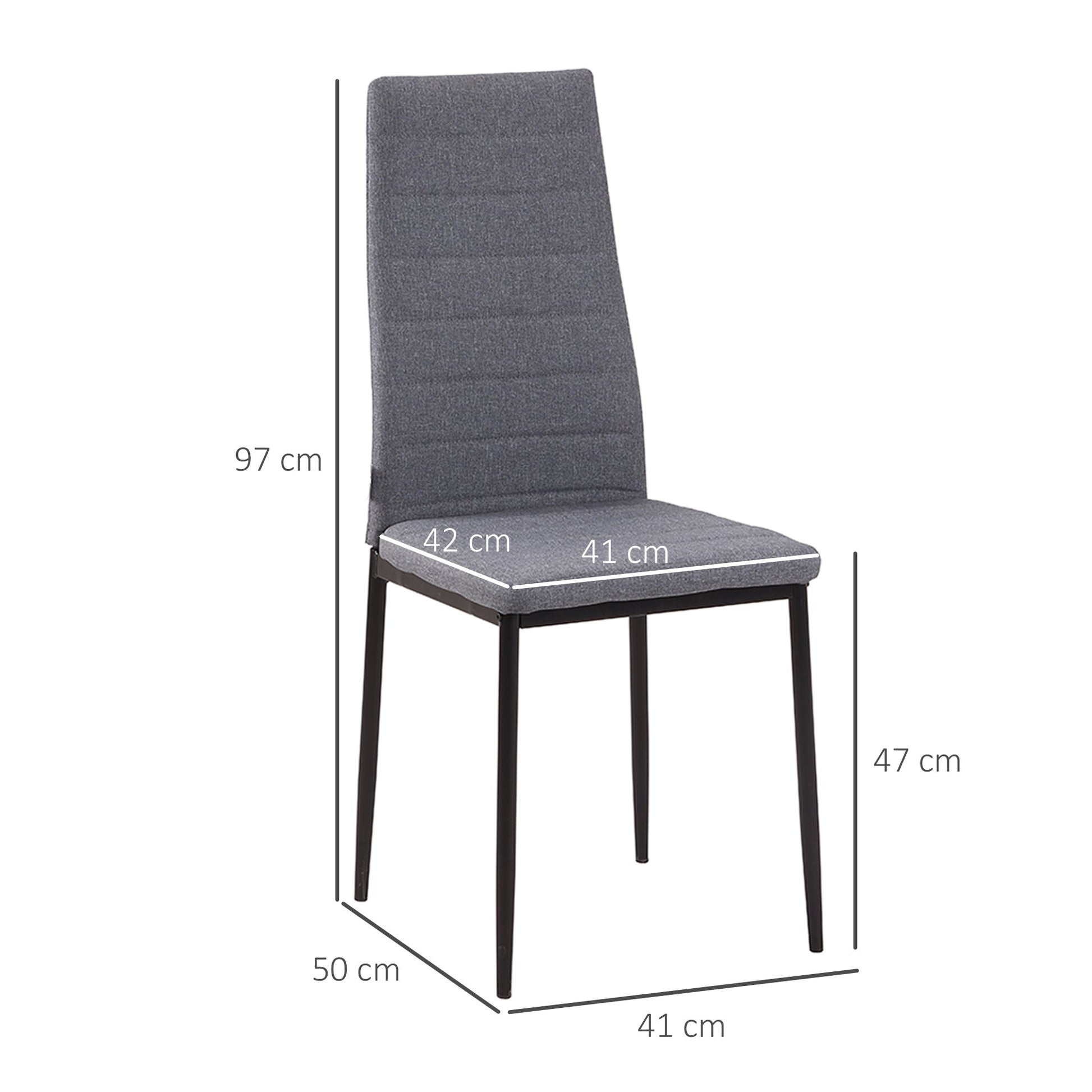 High Back Dining Chairs Modern Upholstered Linen-Touch Fabric Accent Chairs with Metal Legs for Kitchen - Grey x4